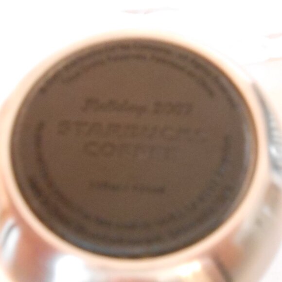 VTG Starbucks 2007 Holiday Coffee Mug 14oz White W/ Blue Snowflakes Metal Base - Picture 3 of 4